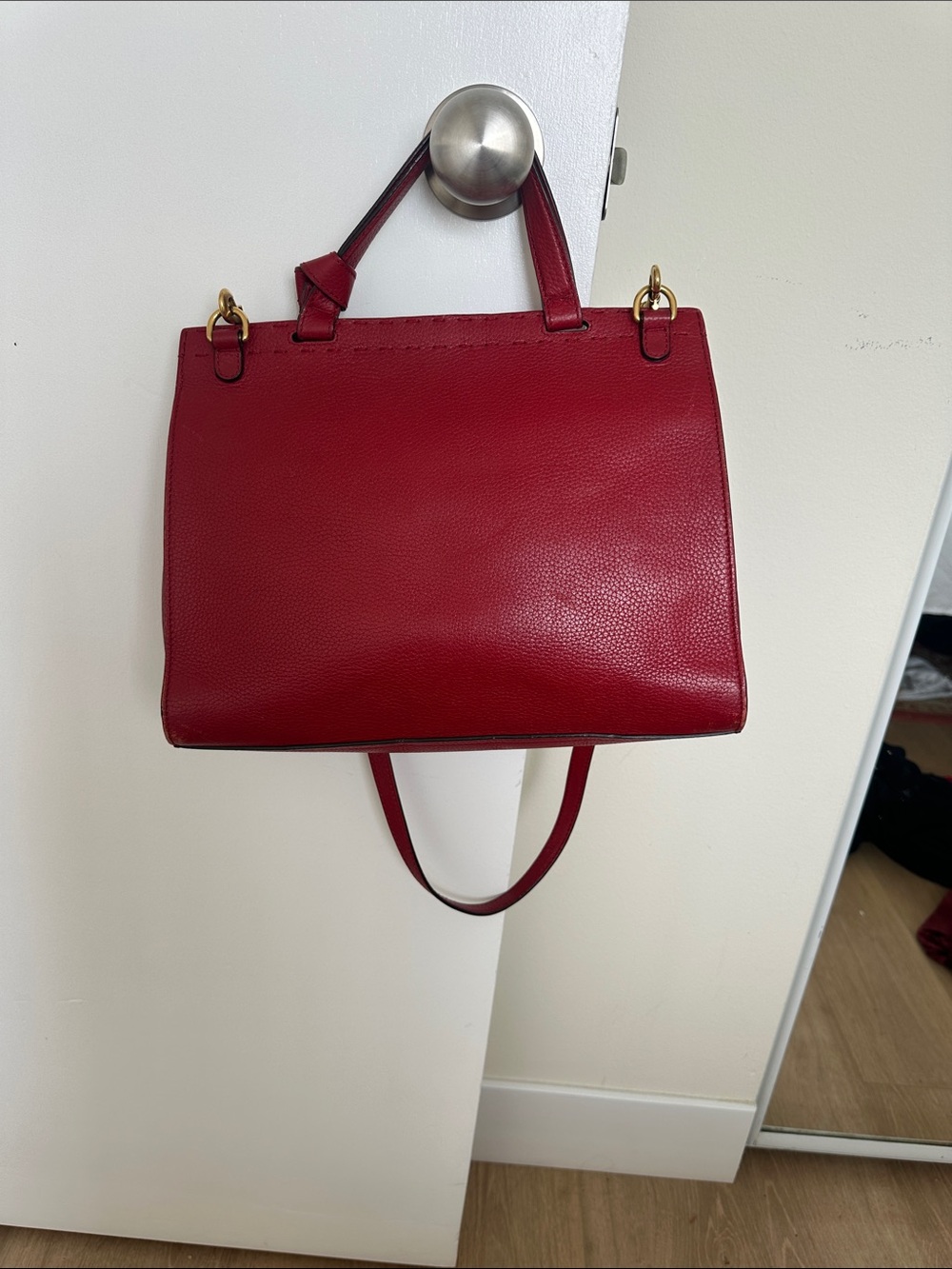 Gucci Red Leather Top Handle Satchel with Gold Double G - Picture 6 of 12